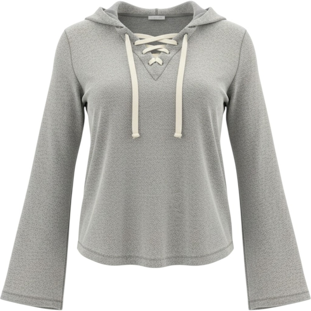 Alternative Apparel Womens Grey Lace Up Hoodie Bell Sleeve Cotton Blend M 5697